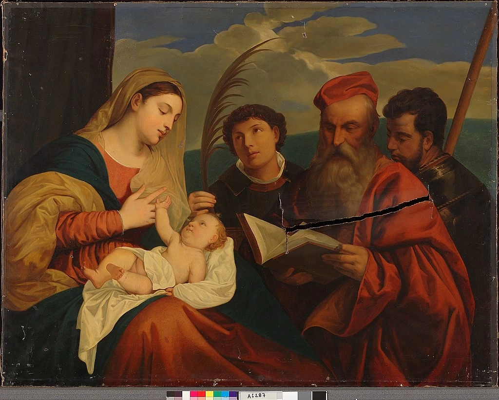 Maria col Bambino, S. Stefano, S. Girolamo e S. Maurizio, copia da Tiziano - Finnish National Gallery